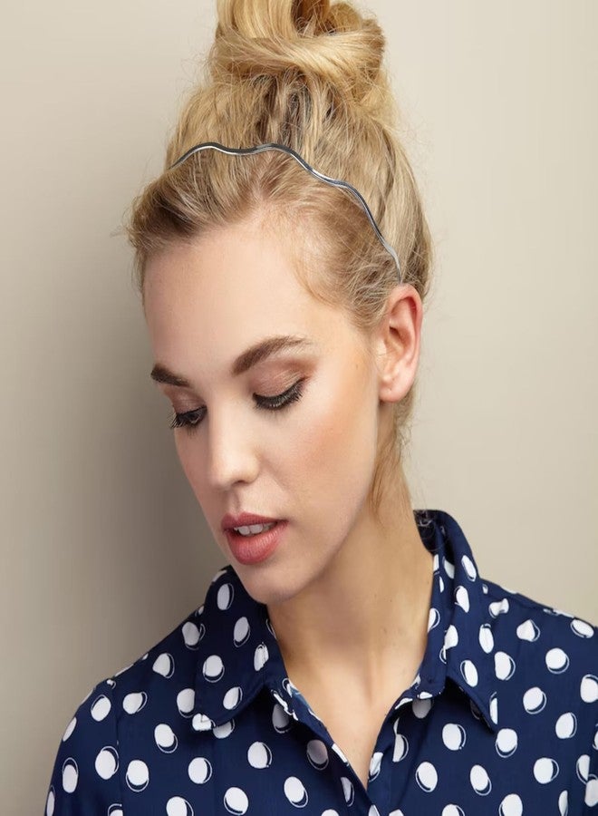 TEBIEKOY Silver Metal Headbands for Women, Elastic Hair Bands Stylish Thin Wavy Head Bands, Trendy Silver Hair Accessories Cute for Women Teens, 3 Pcs - Image 4